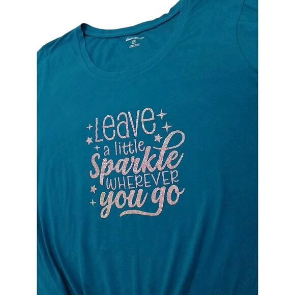 Eddie Bauer Glam Top T-Shirt Women's Curvy Plus Sz XXL Teal SPARKLE Dazzle Glam - Picture 5 of 12